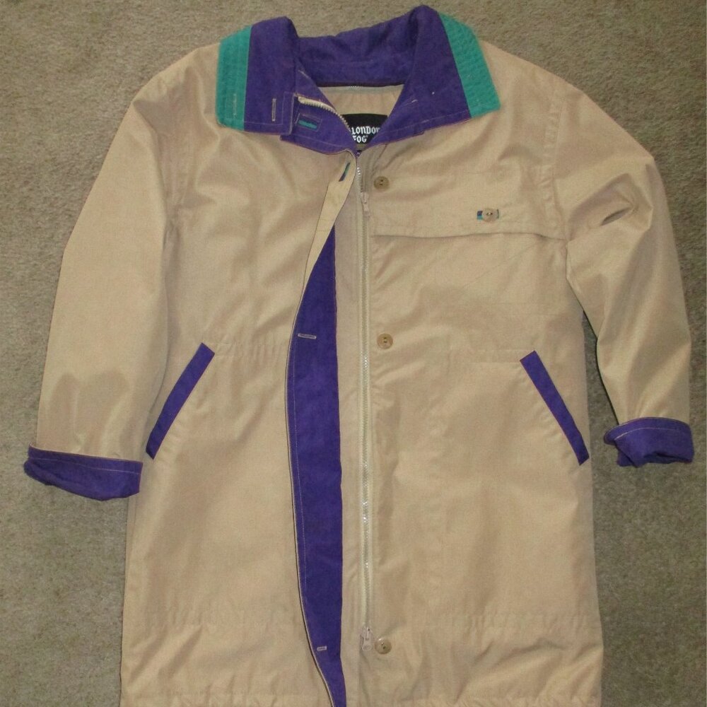 Vintage London Fog Lined Thinsulate  Jacket Men's Size S Tan/Purple/Turquoise